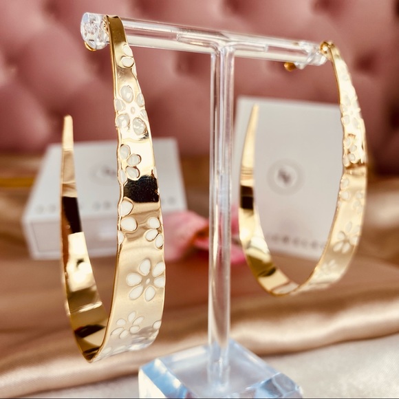 Luzy Jewelry - 18K Gold Plated Flower Cut Open Hoop Earrings Nickel & Lead Free Tarnish Free